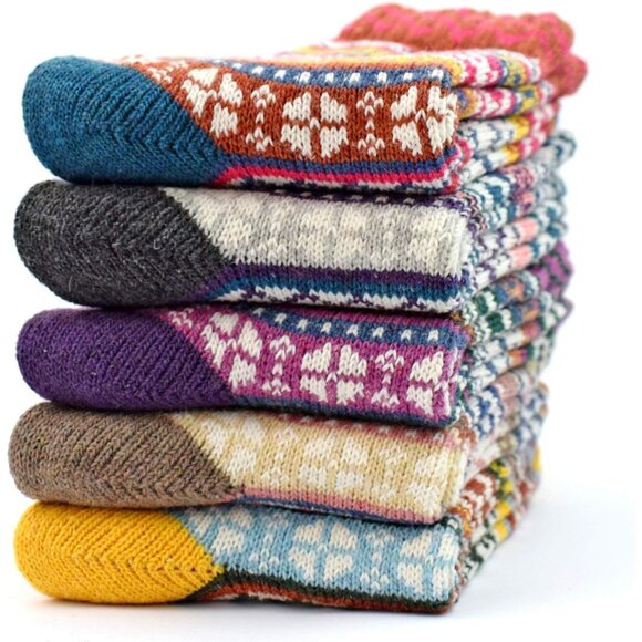 YZKKE 5Pack Womens Q-11 Vintage Winter Soft Warm Thick Cold Knit Wool Crew Sock - Picture 3 of 6